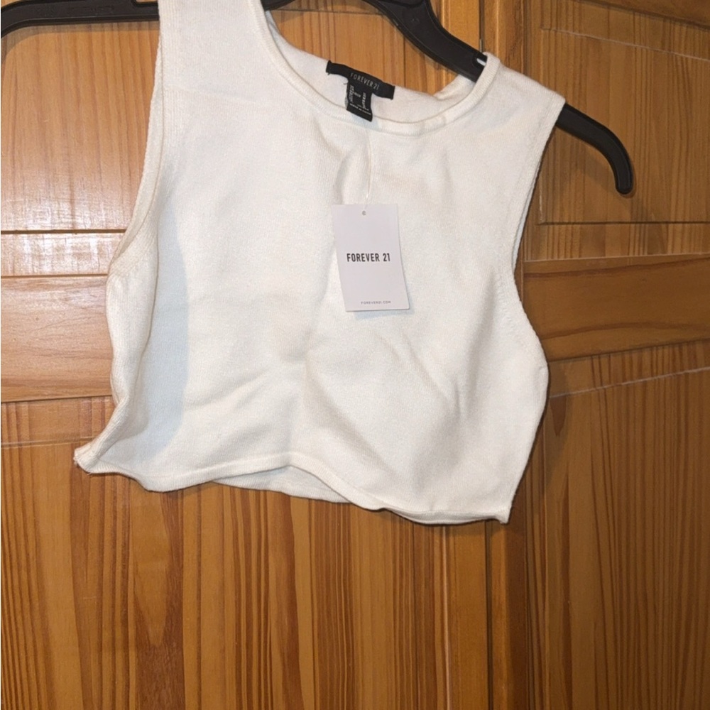 Forever 21 Cream Ribbed Cropped Tank